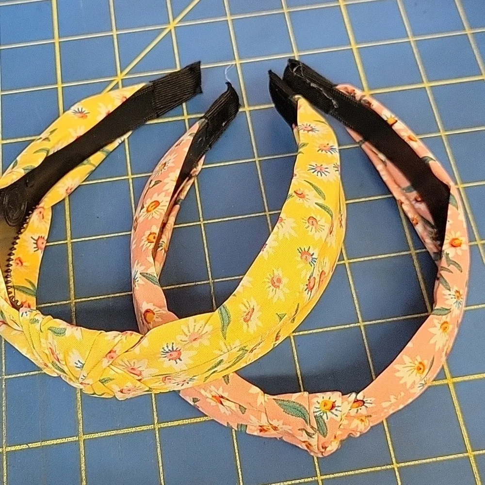Set of 2 Floral Knotted Headbands - Yellow and Pink New